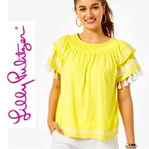 Lilly Pulitzer Yellow Ruffled Blouse with White Accents